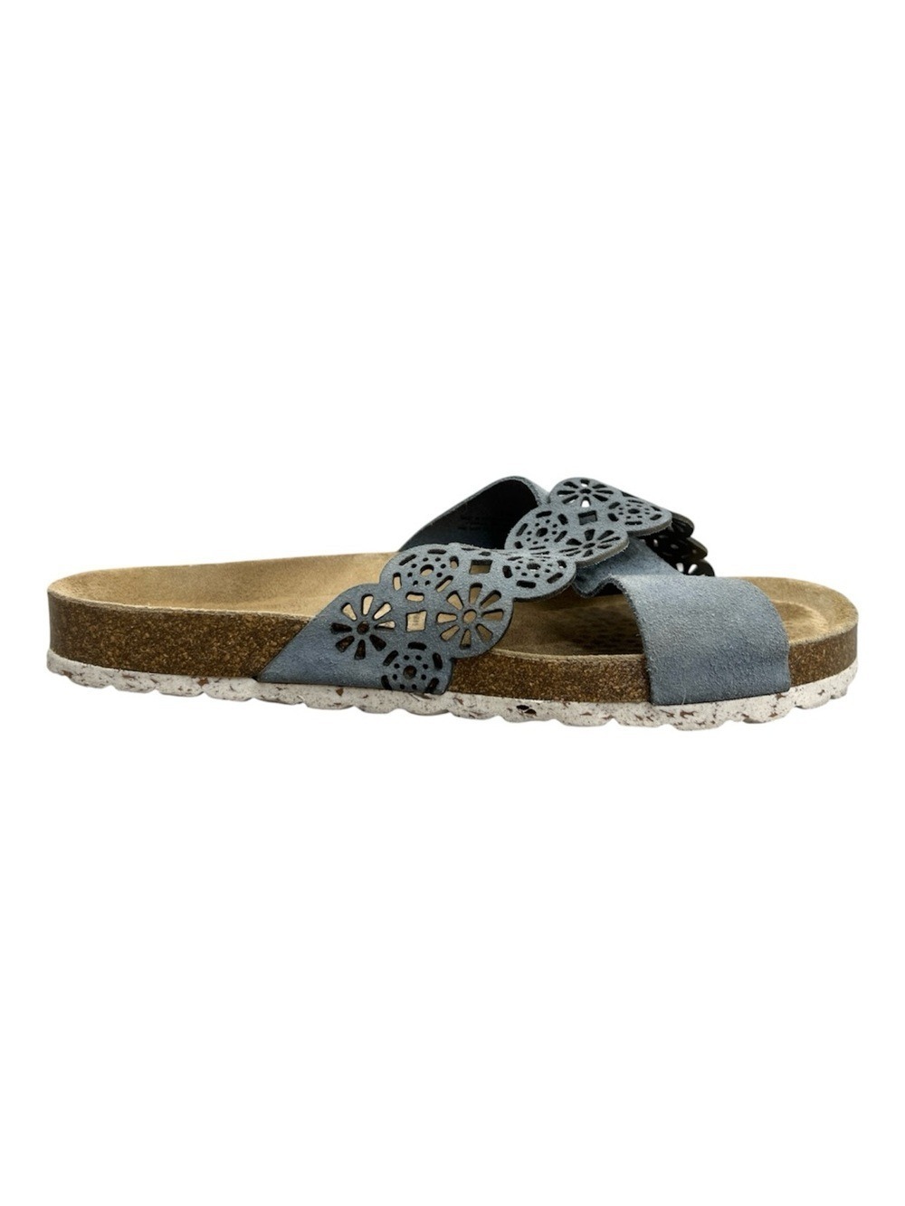 Bio Step Spain grey old money laser cut leather cork slides slip on sandals 9